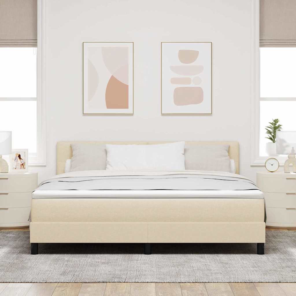 vidaXL Łóżko sprężynowe Z zagłówkiem Kremowy 180 x 200 cm tkanina