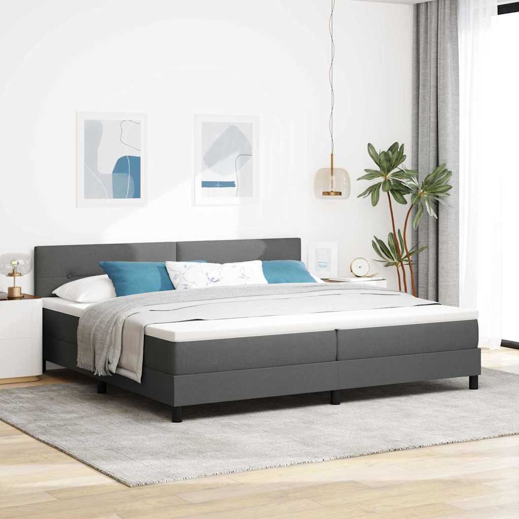 vidaXL Łóżko sprężynowe Z zagłówkiem Ciemnoszary 200 x 200 cm tkanina