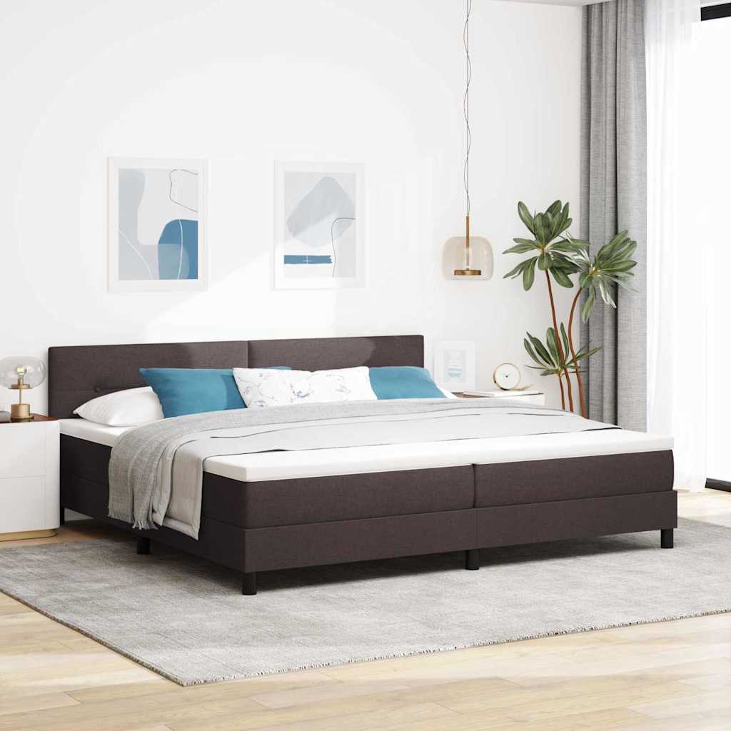 vidaXL Łóżko sprężynowe Z zagłówkiem Ciemny brąz 200 x 200 cm tkanina