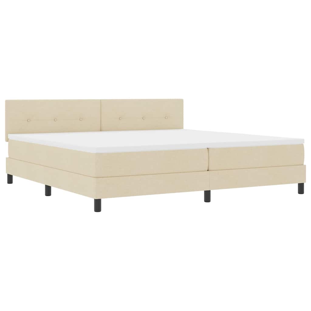 vidaXL Łóżko sprężynowe Z zagłówkiem Kremowy 200 x 200 cm tkanina