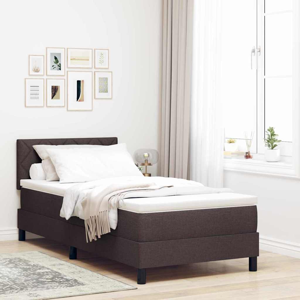 vidaXL Łóżko sprężynowe Z zagłówkiem Ciemny brąz 100 x 200 cm tkanina