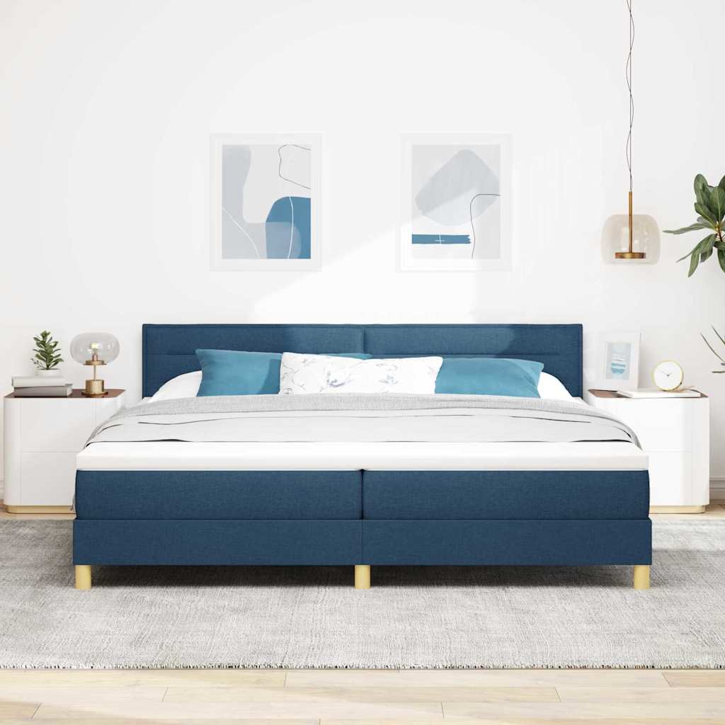 vidaXL Łóżko sprężynowe z poduszką Niebieski 200 x 200 cm tkanina