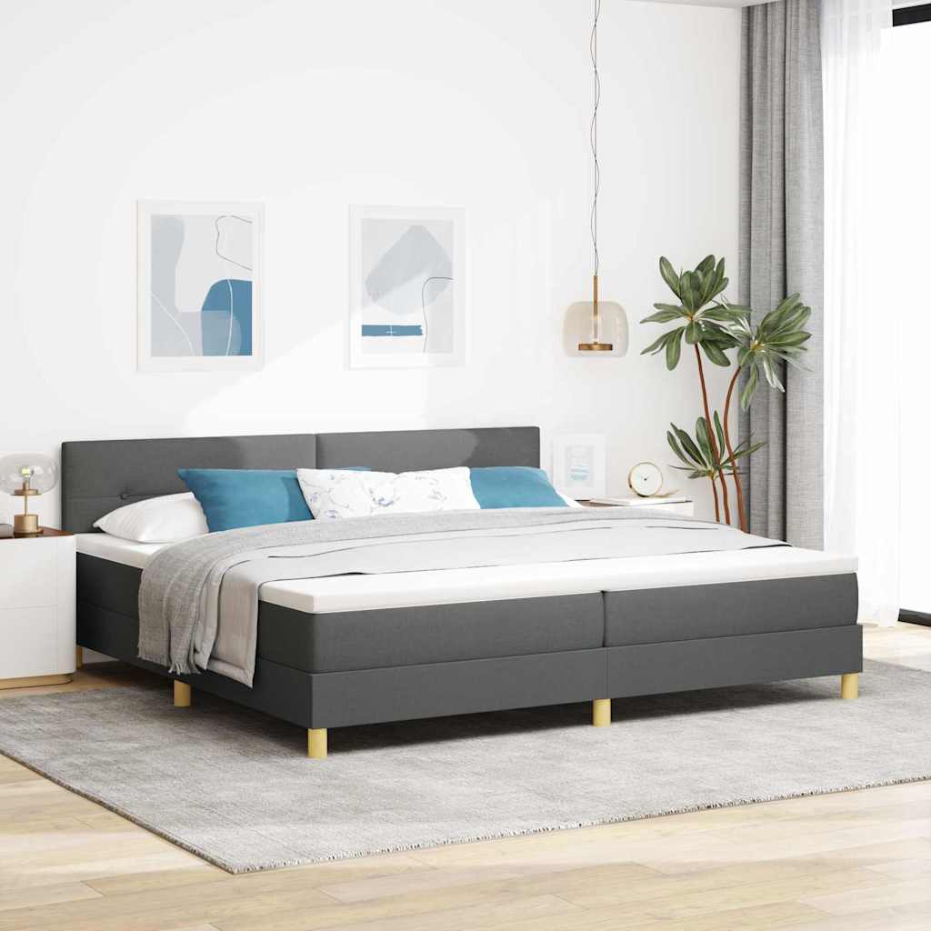 vidaXL Łóżko sprężynowe z poduszką Ciemnoszary 200 x 200 cm tkanina