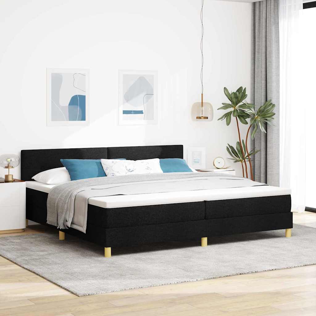 vidaXL Łóżko sprężynowe z poduszką Czarny 200 x 200 cm tkanina