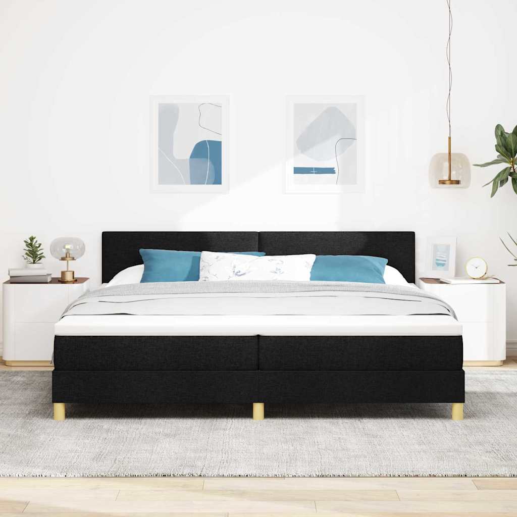 vidaXL Łóżko sprężynowe z poduszką Czarny 200 x 200 cm tkanina