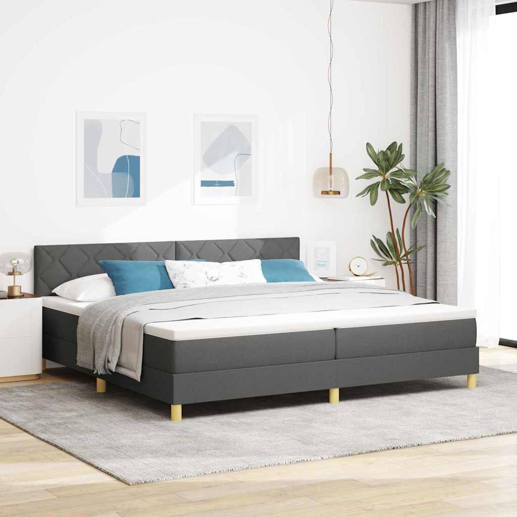 vidaXL Łóżko sprężynowe z poduszką Ciemnoszary 200 x 200 cm tkanina