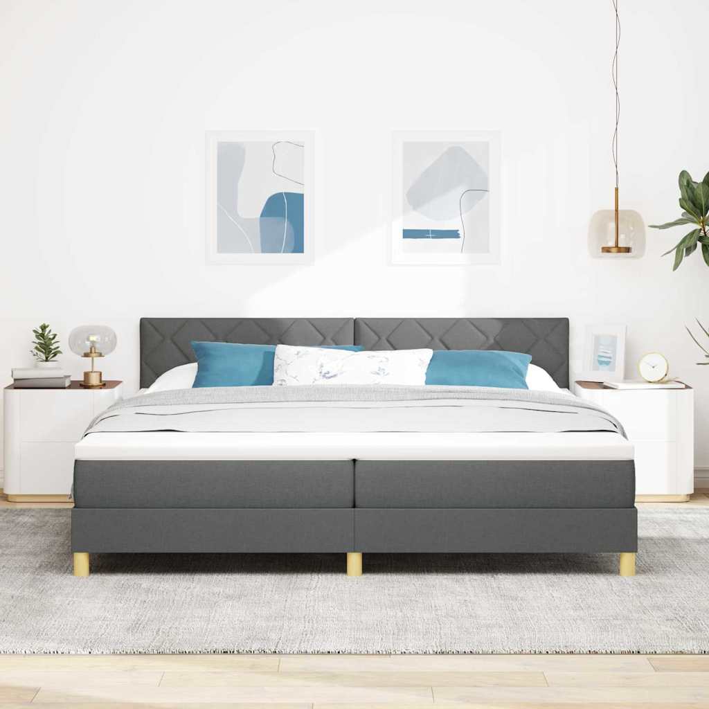 vidaXL Łóżko sprężynowe z poduszką Ciemnoszary 200 x 200 cm tkanina