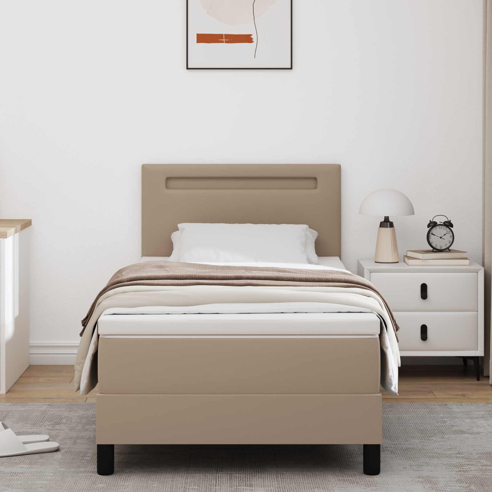 vidaXL Łóżko sprężynowe Cappuccino 90 x 190 cm Skóra syntetyczna