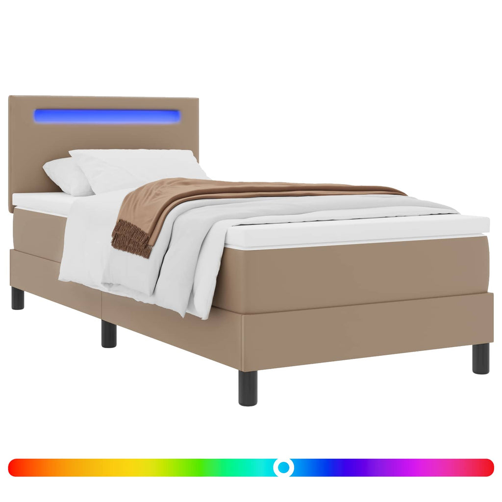 vidaXL Łóżko sprężynowe Cappuccino 90 x 190 cm Skóra syntetyczna