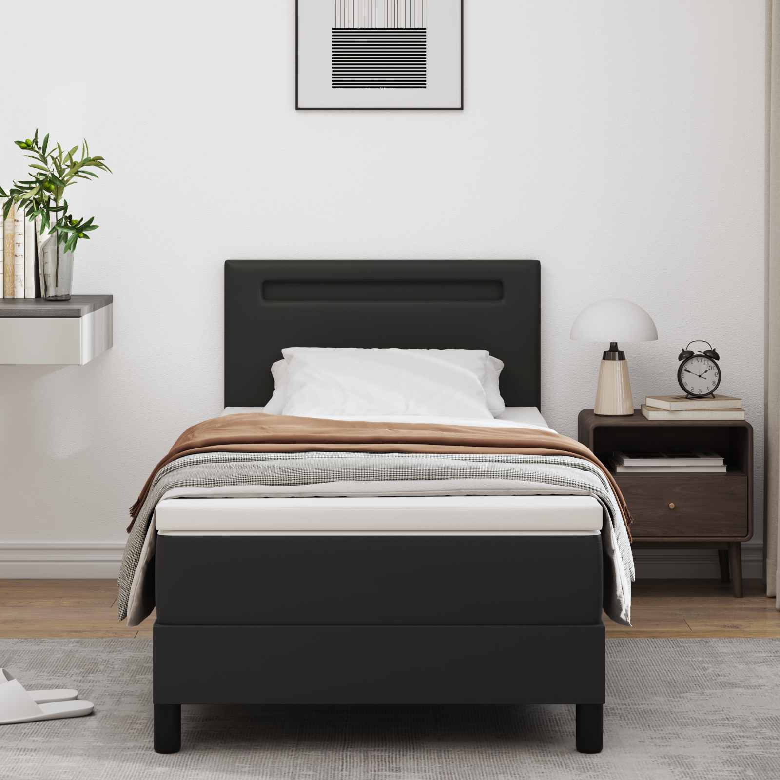 vidaXL Łóżko sprężynowe Czarny 90 x 200 cm Skóra syntetyczna