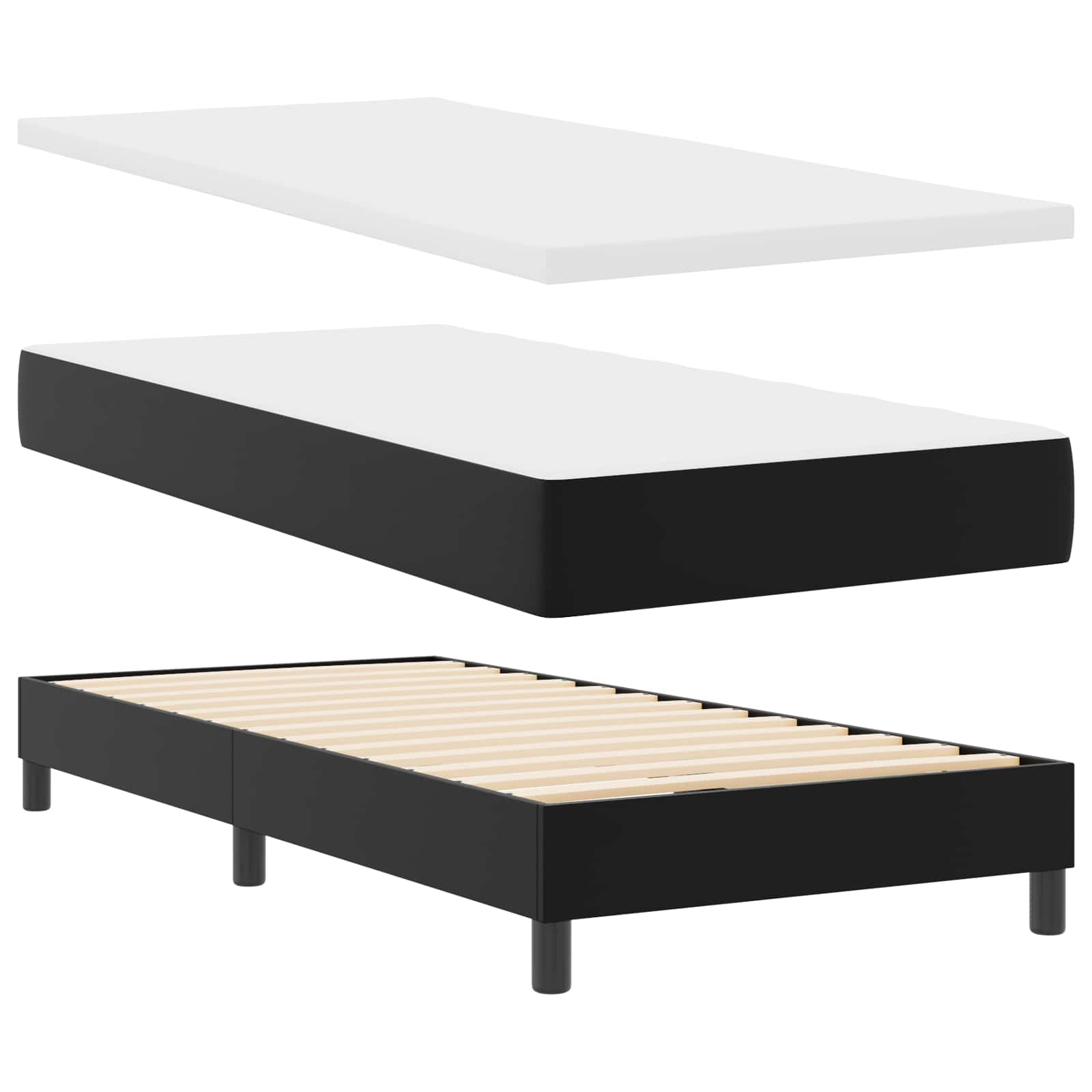 vidaXL Łóżko sprężynowe Czarny 90 x 200 cm Skóra syntetyczna