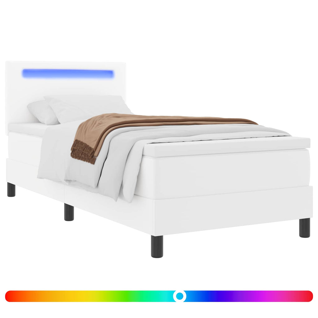 vidaXL Łóżko sprężynowe Biały 90 x 200 cm Skóra syntetyczna