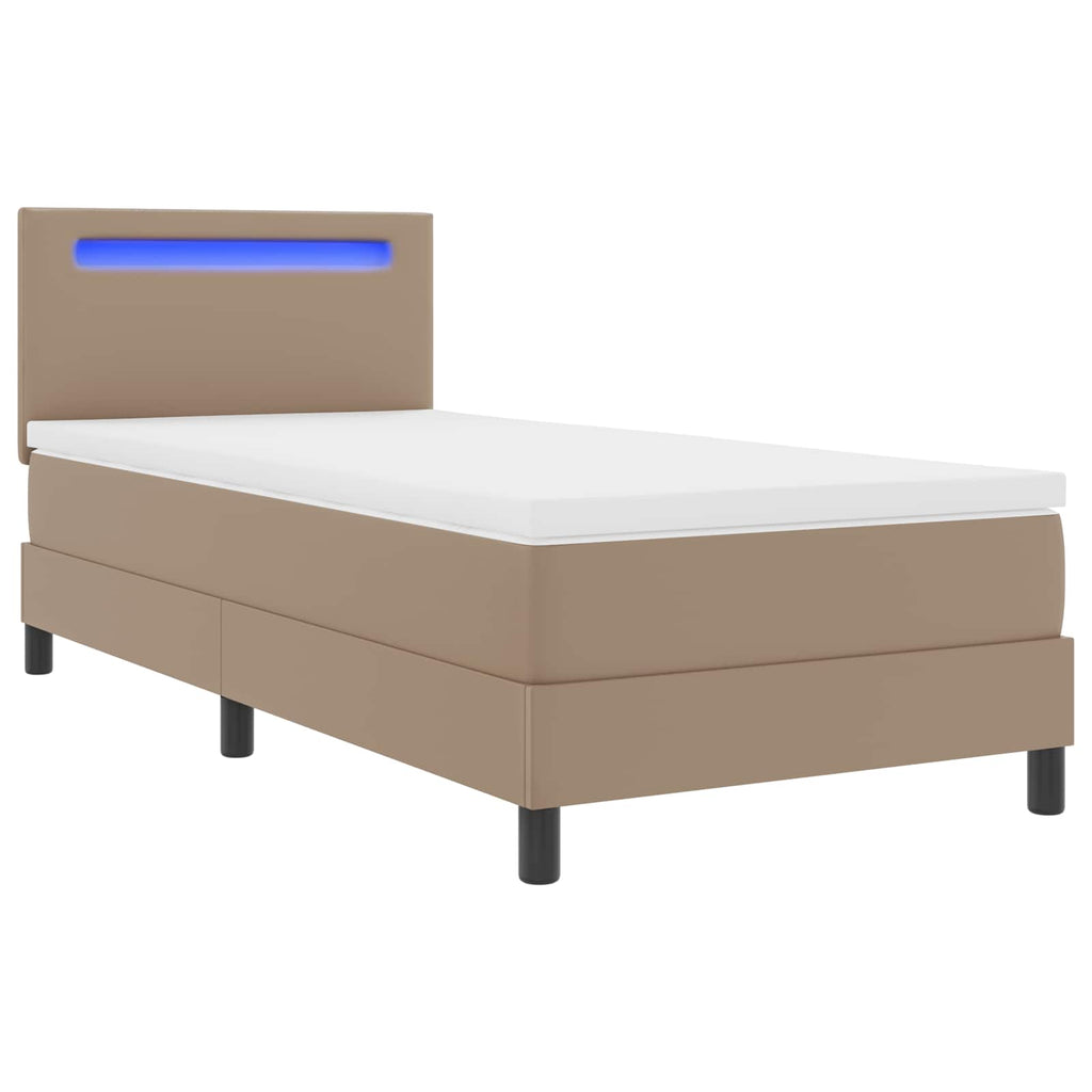 vidaXL Łóżko sprężynowe Cappuccino 90 x 200 cm Skóra syntetyczna