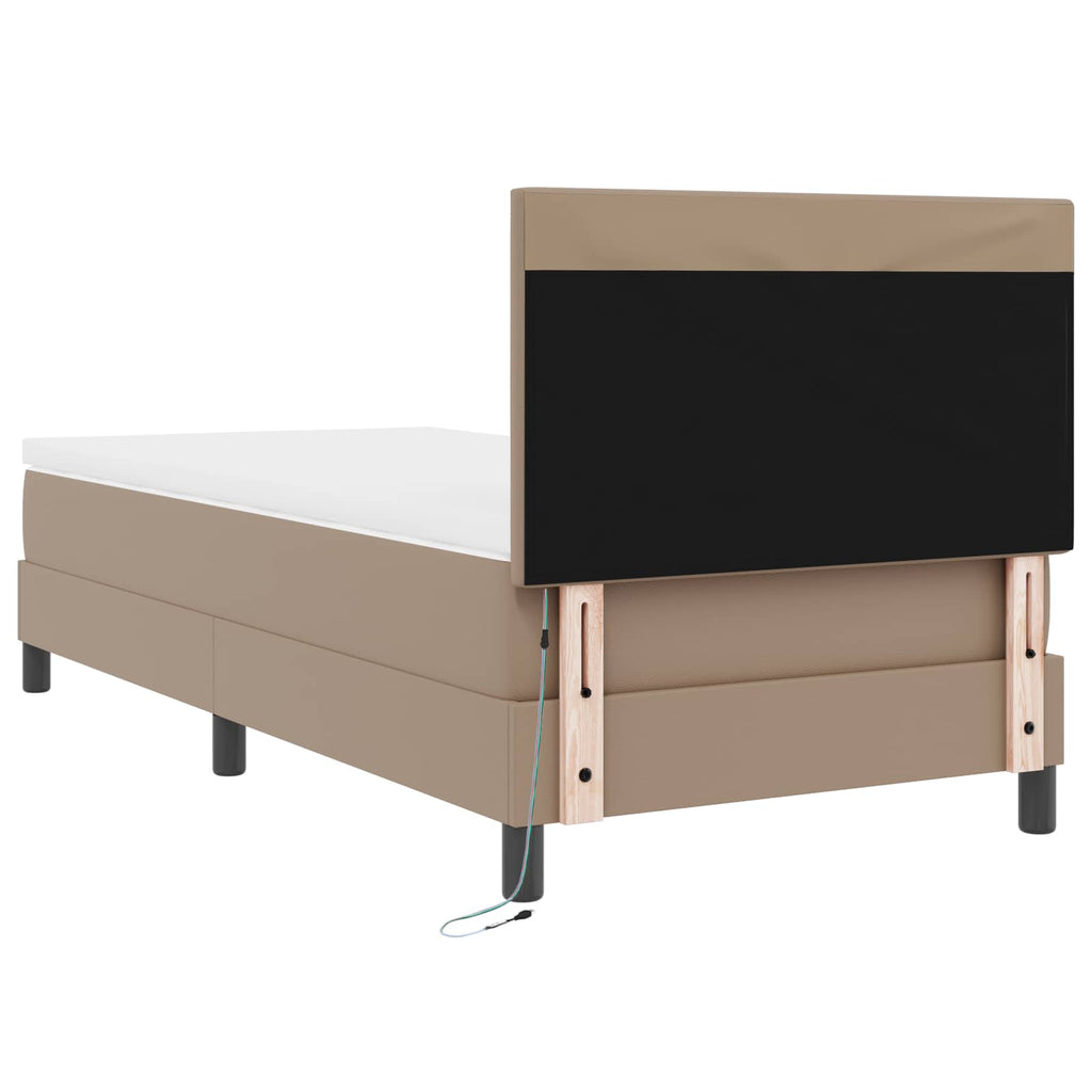 vidaXL Łóżko sprężynowe Cappuccino 90 x 200 cm Skóra syntetyczna
