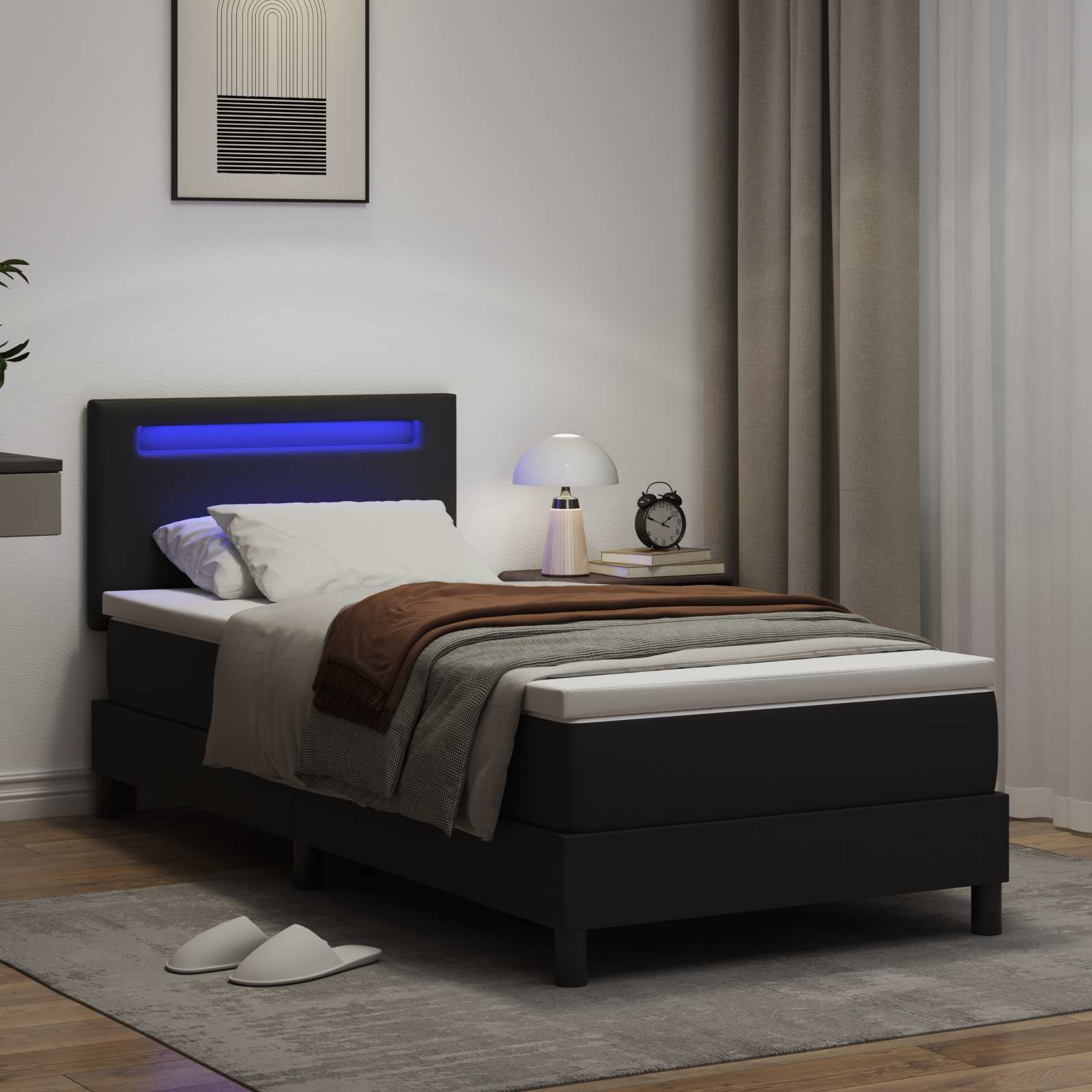vidaXL Łóżko sprężynowe Czarny 100 x 200 cm Skóra syntetyczna