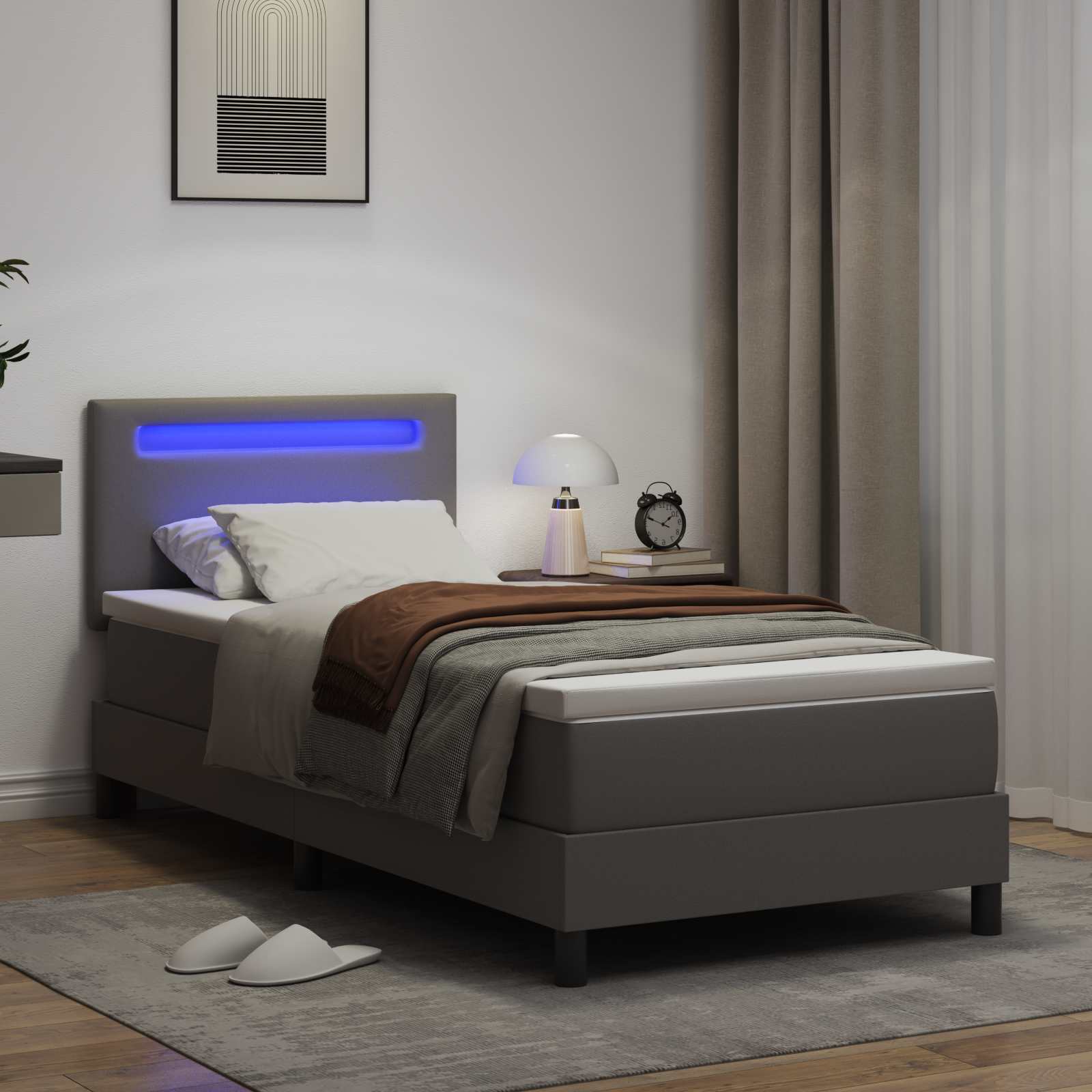 vidaXL Łóżko sprężynowe Szary 100 x 200 cm Skóra syntetyczna