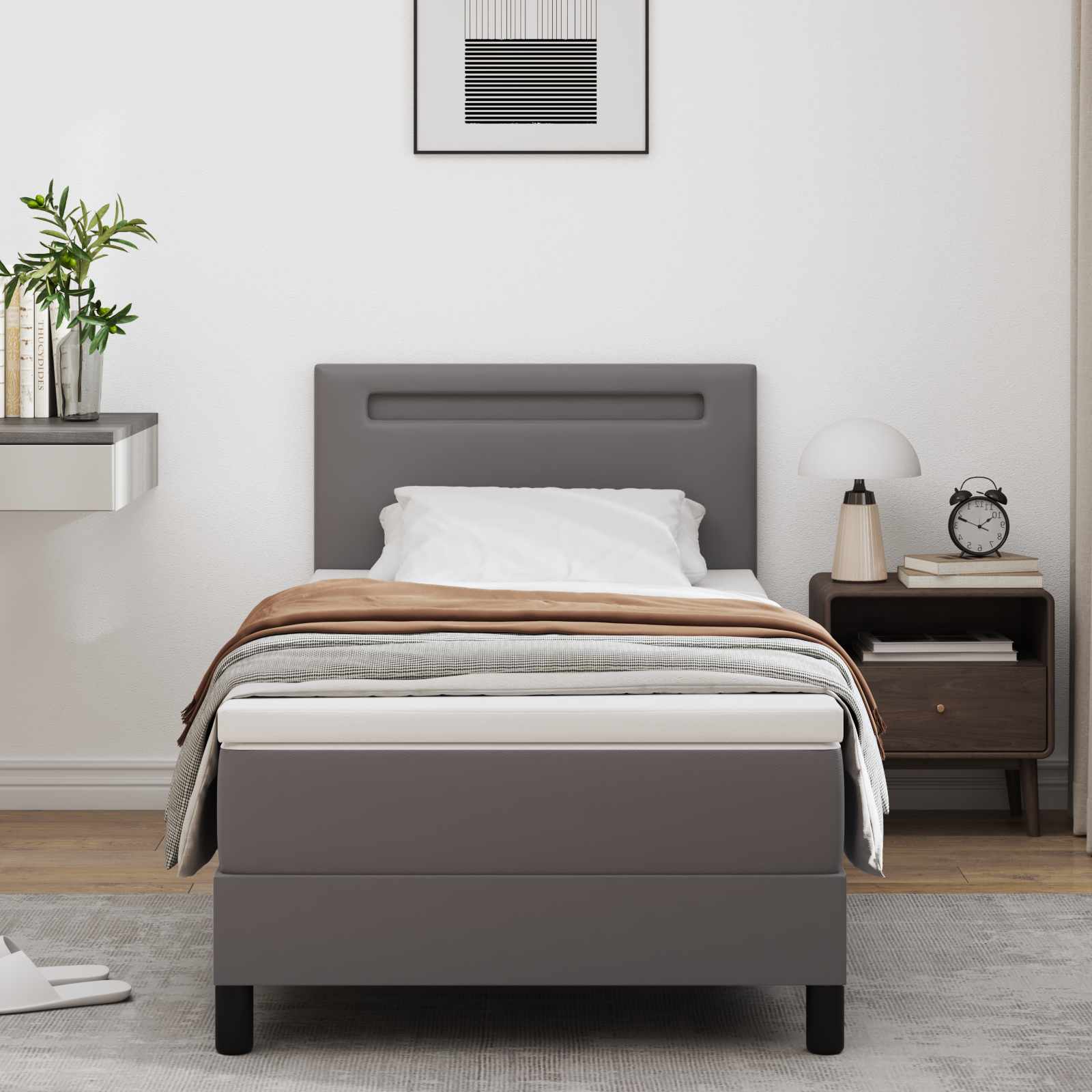 vidaXL Łóżko sprężynowe Szary 100 x 200 cm Skóra syntetyczna