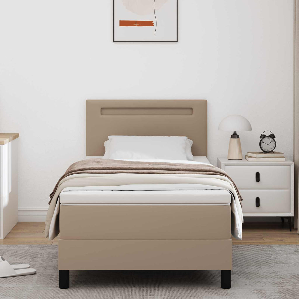 vidaXL Łóżko sprężynowe Cappuccino 100 x 200 cm Skóra syntetyczna