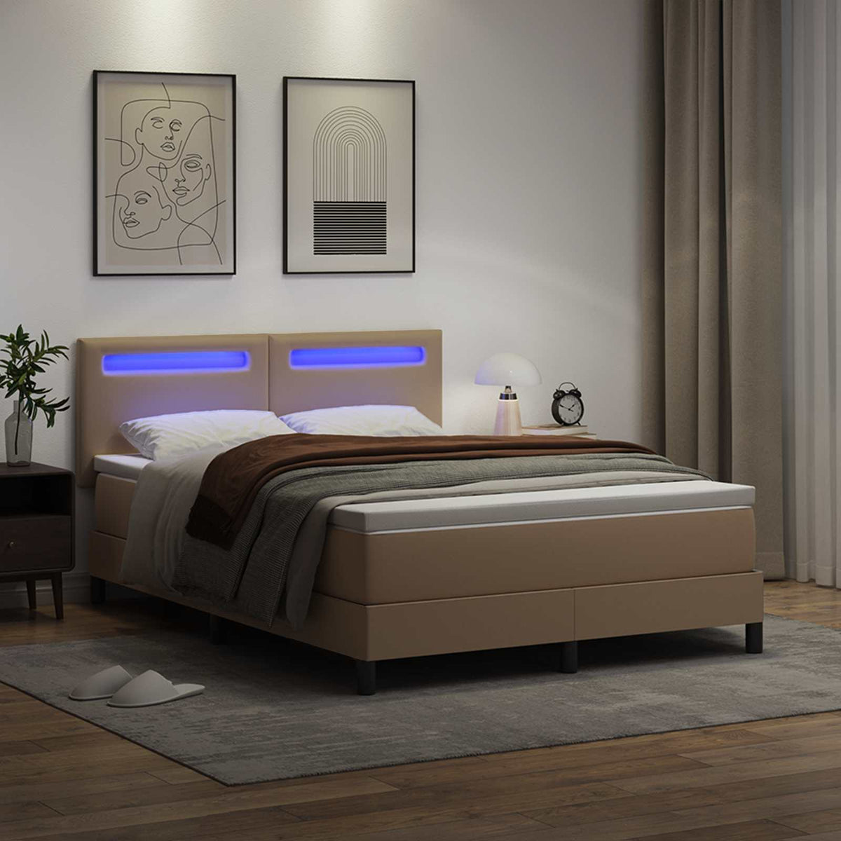 vidaXL Łóżko sprężynowe Cappuccino 140 x 190 cm Skóra syntetyczna