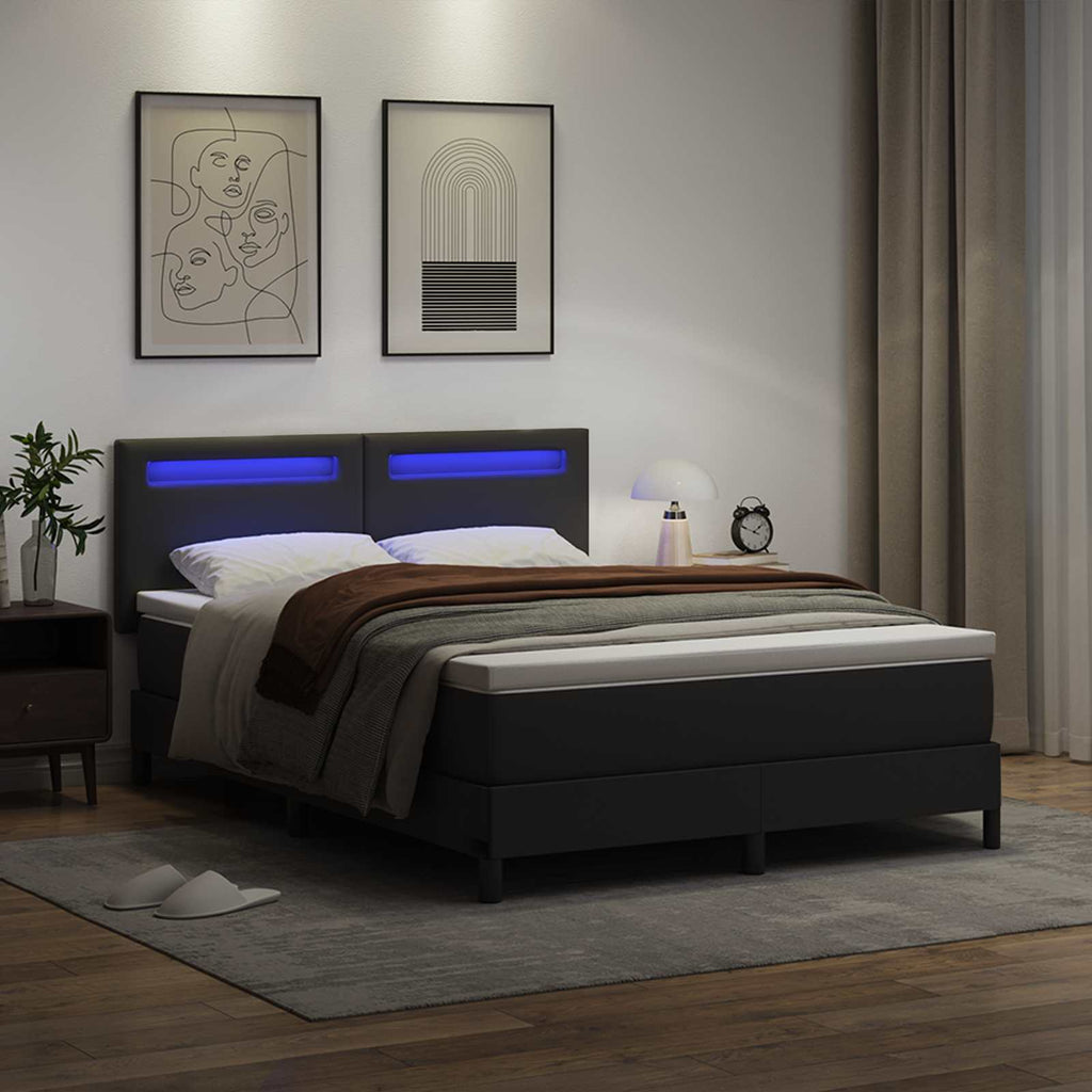 vidaXL Łóżko sprężynowe Czarny 160 x 200 cm Skóra syntetyczna