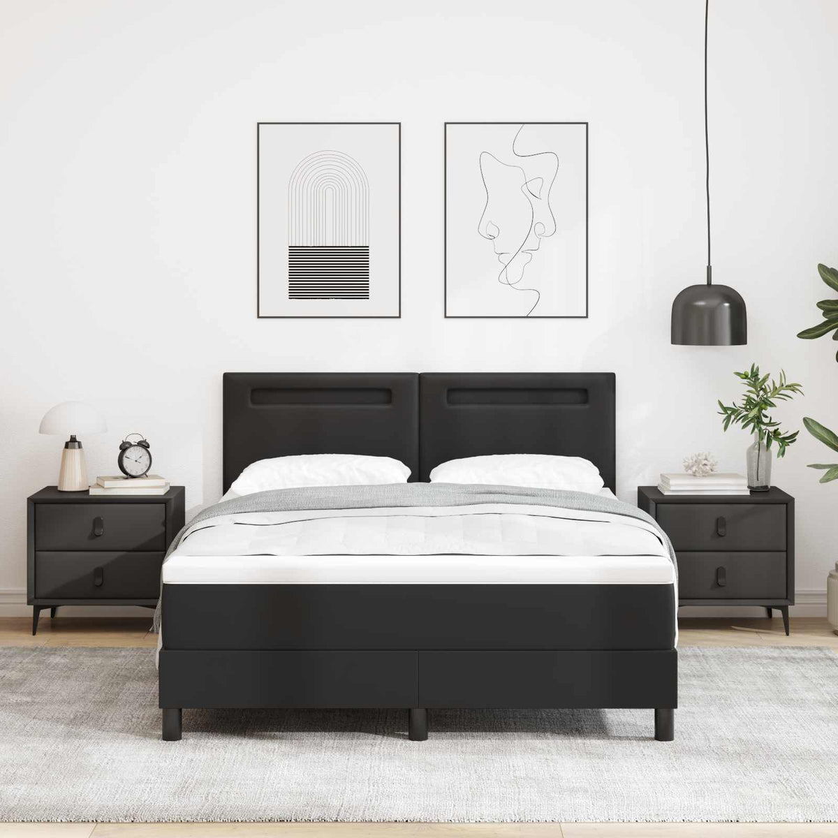vidaXL Łóżko sprężynowe Czarny 160 x 200 cm Skóra syntetyczna