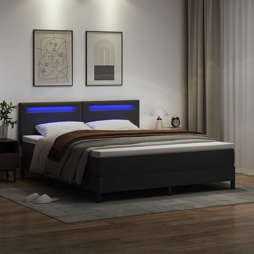 vidaXL Łóżko sprężynowe Czarny 180 x 200 cm Skóra syntetyczna