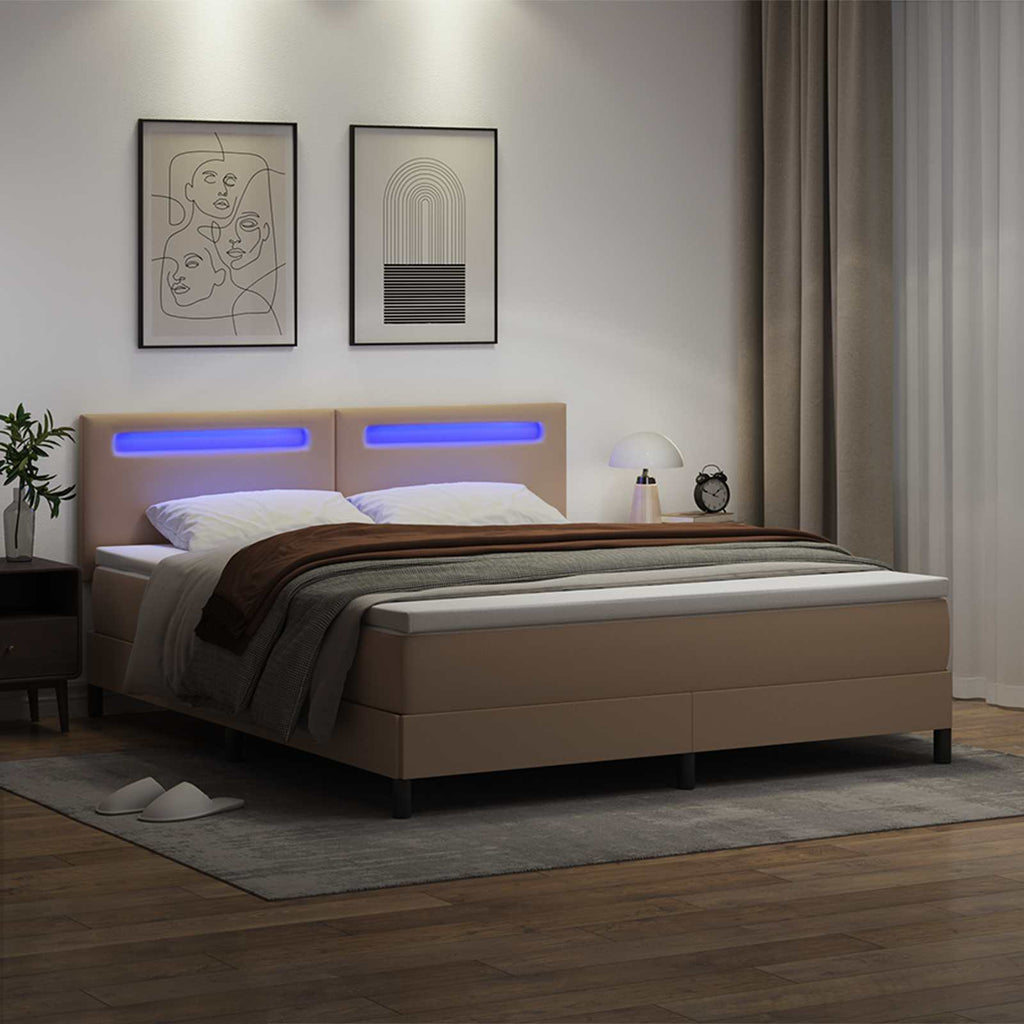 vidaXL Łóżko sprężynowe Cappuccino 180 x 200 cm Skóra syntetyczna