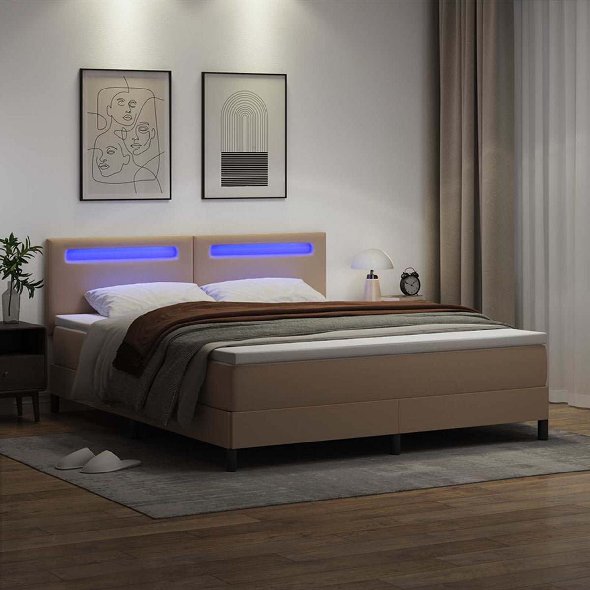 vidaXL Łóżko sprężynowe Cappuccino 180 x 200 cm Skóra syntetyczna