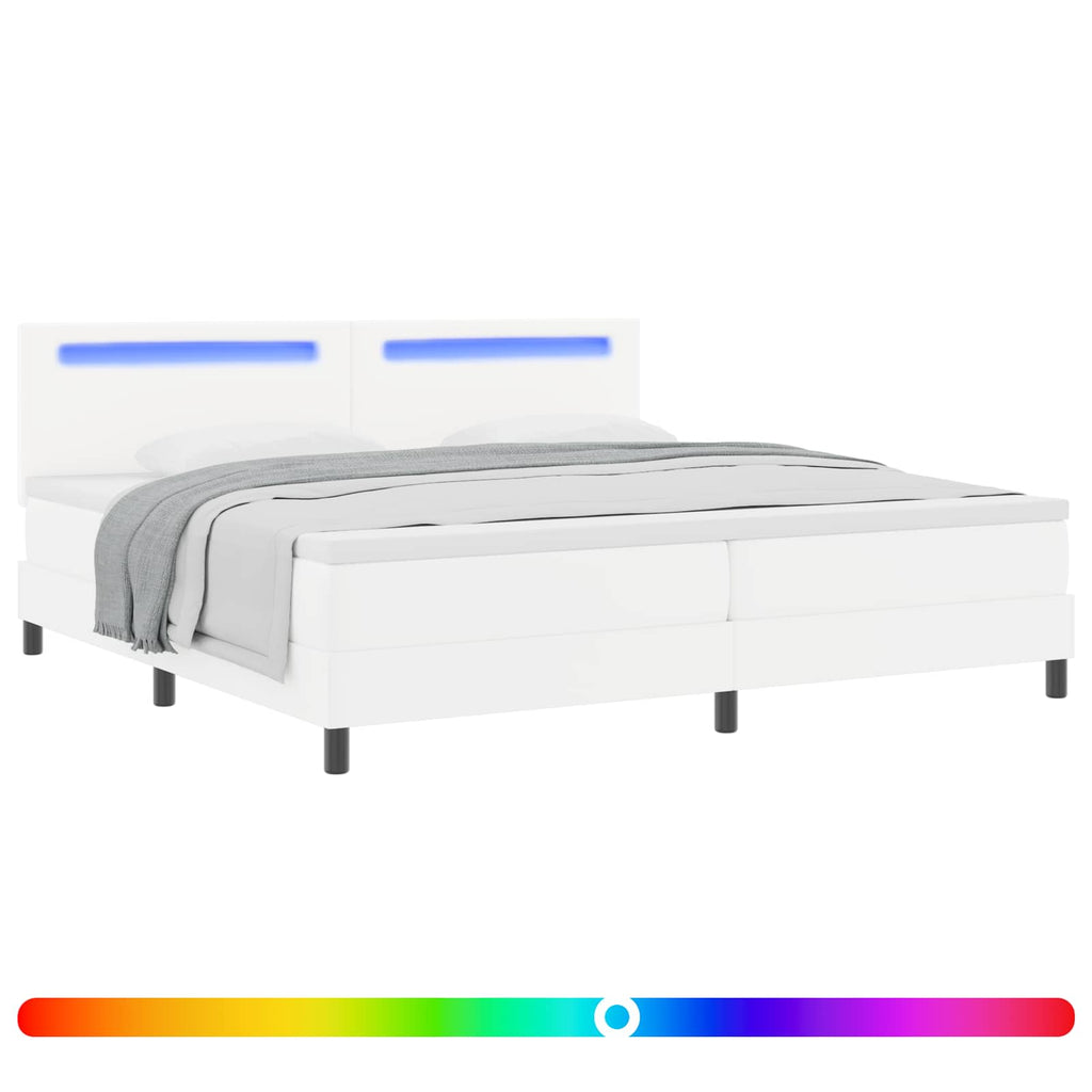 vidaXL Łóżko sprężynowe z LED Biały 200 x 200 cm Skóra syntetyczna