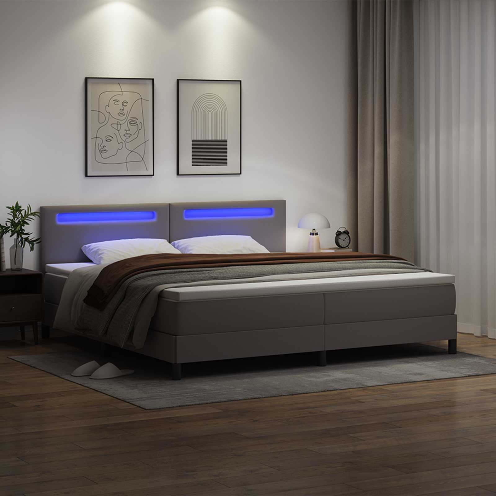 vidaXL Łóżko sprężynowe Szary 200 x 200 cm Skóra syntetyczna