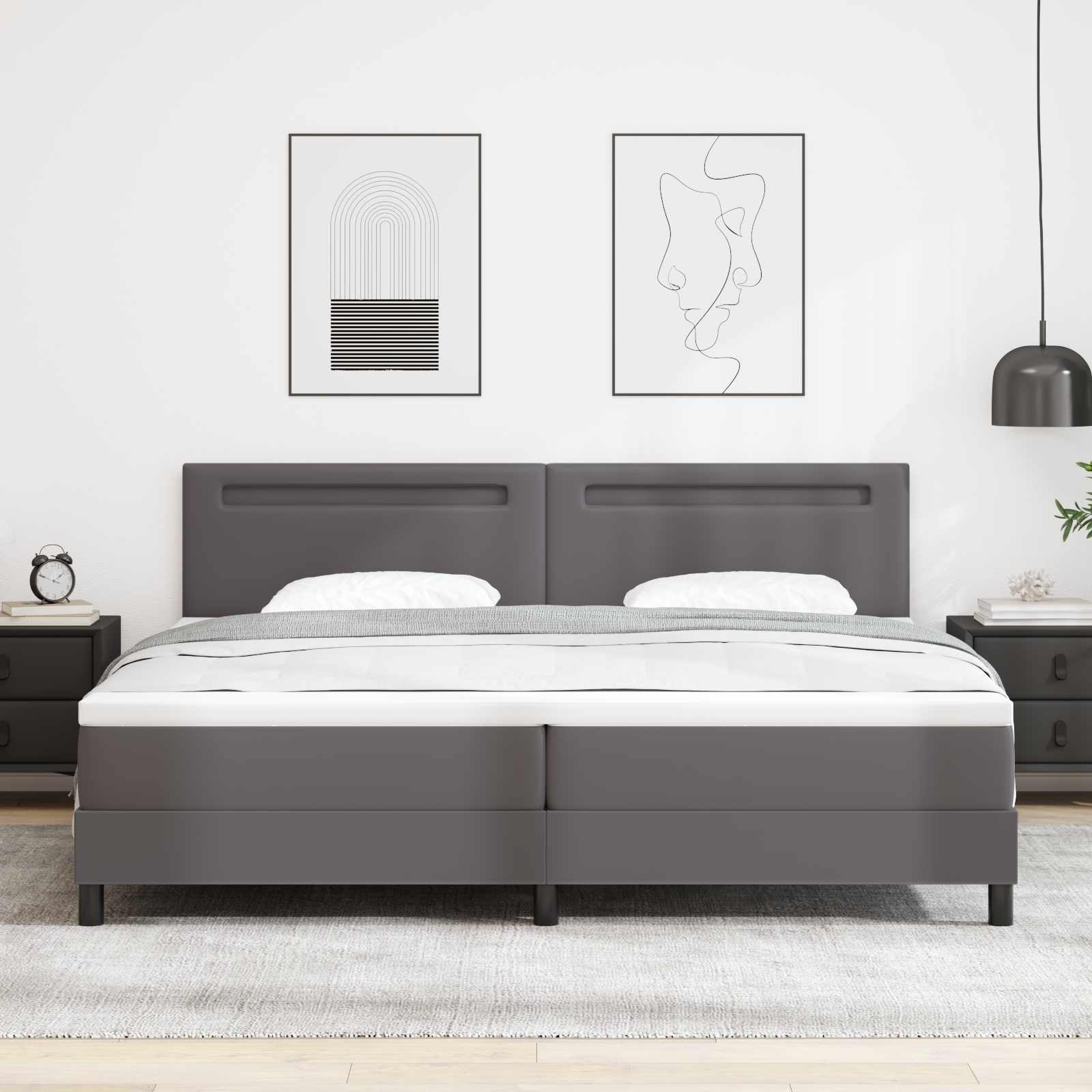 vidaXL Łóżko sprężynowe Szary 200 x 200 cm Skóra syntetyczna