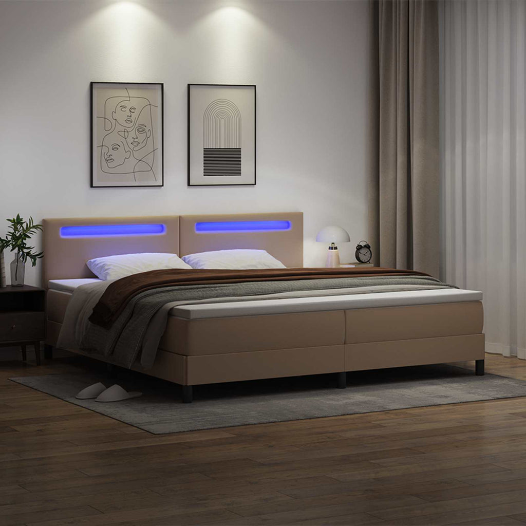 vidaXL Łóżko sprężynowe Cappuccino 200 x 200 cm Skóra syntetyczna