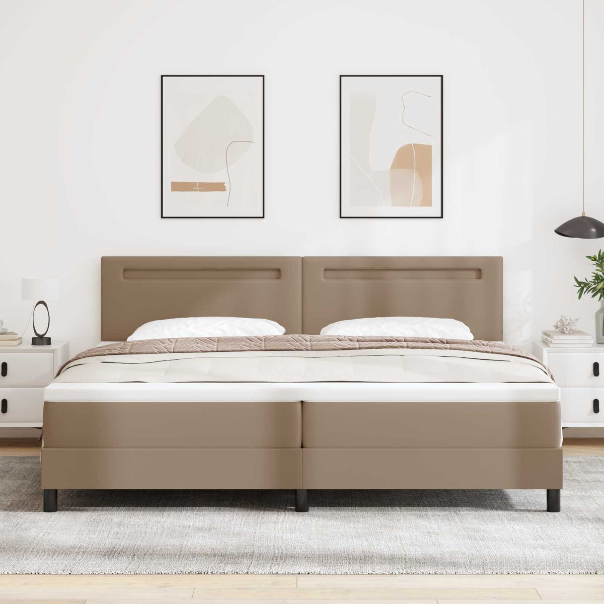 vidaXL Łóżko sprężynowe Cappuccino 200 x 200 cm Skóra syntetyczna