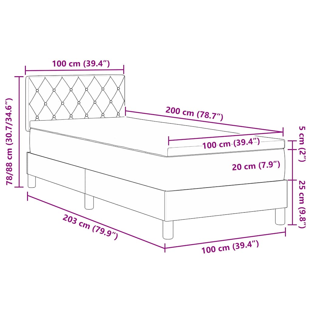 vidaXL Łóżko sprężynowe z materacem Jasnoszary 100 x 200 cm Aksamit