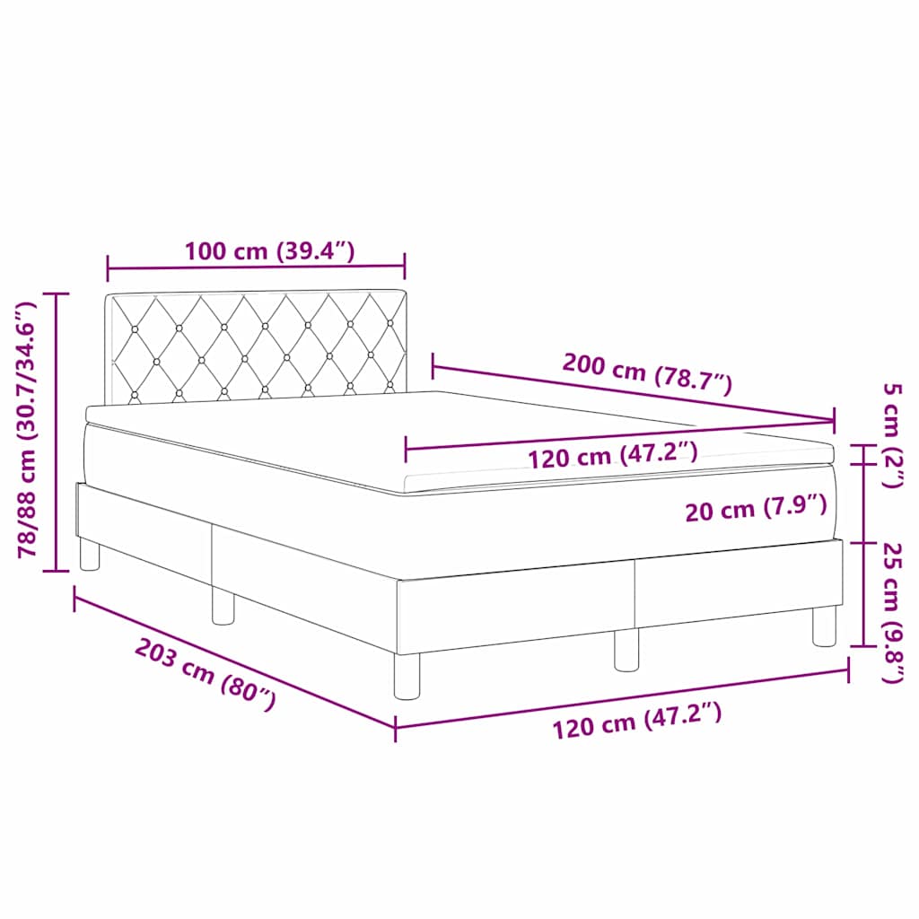 vidaXL Łóżko sprężynowe z materacem Różowy 120 x 200 cm Aksamit