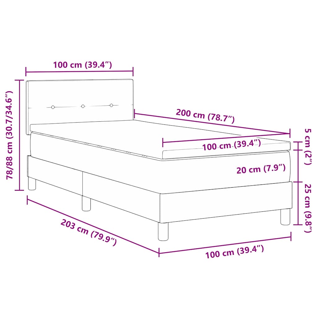 vidaXL Łóżko sprężynowe Ciemnoniebieski 100 x 200 cm Aksamit
