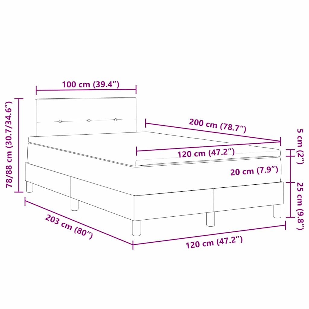 vidaXL Łóżko sprężynowe Ciemnoniebieski 120 x 200 cm Aksamit