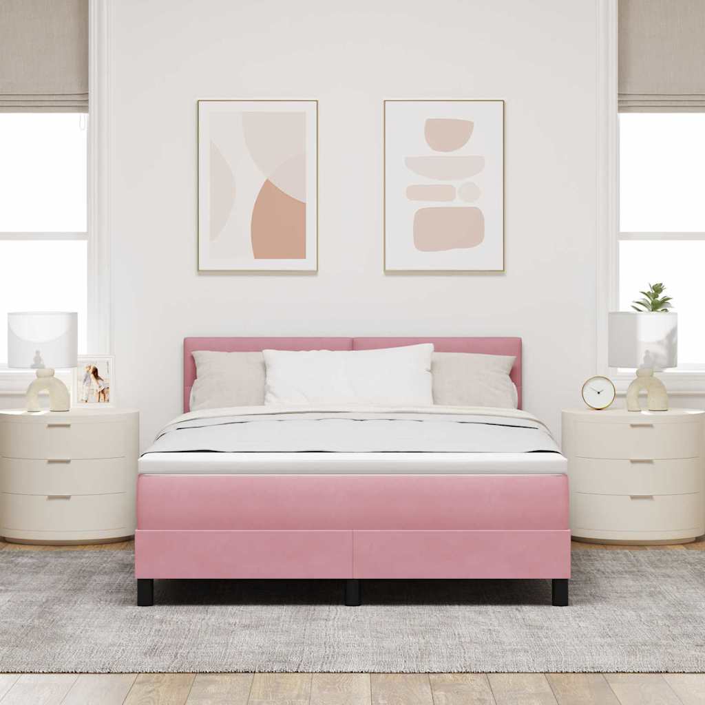 vidaXL Łóżko sprężynowe z materacem Różowy 160 x 200 cm Aksamit