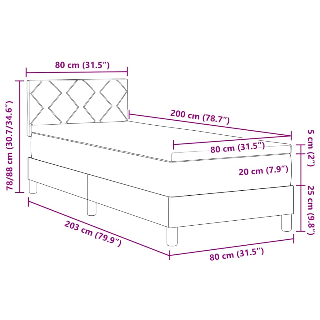 vidaXL Łóżko sprężynowe z materacem Czarny 80 x 200 cm Aksamit