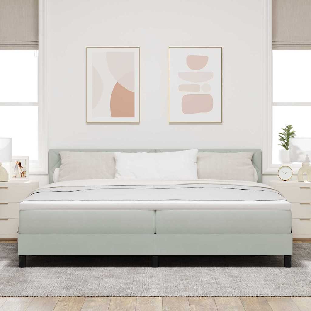 vidaXL Łóżko sprężynowe Z zagłówkiem Jasnoszary 200 x 200 cm Aksamit
