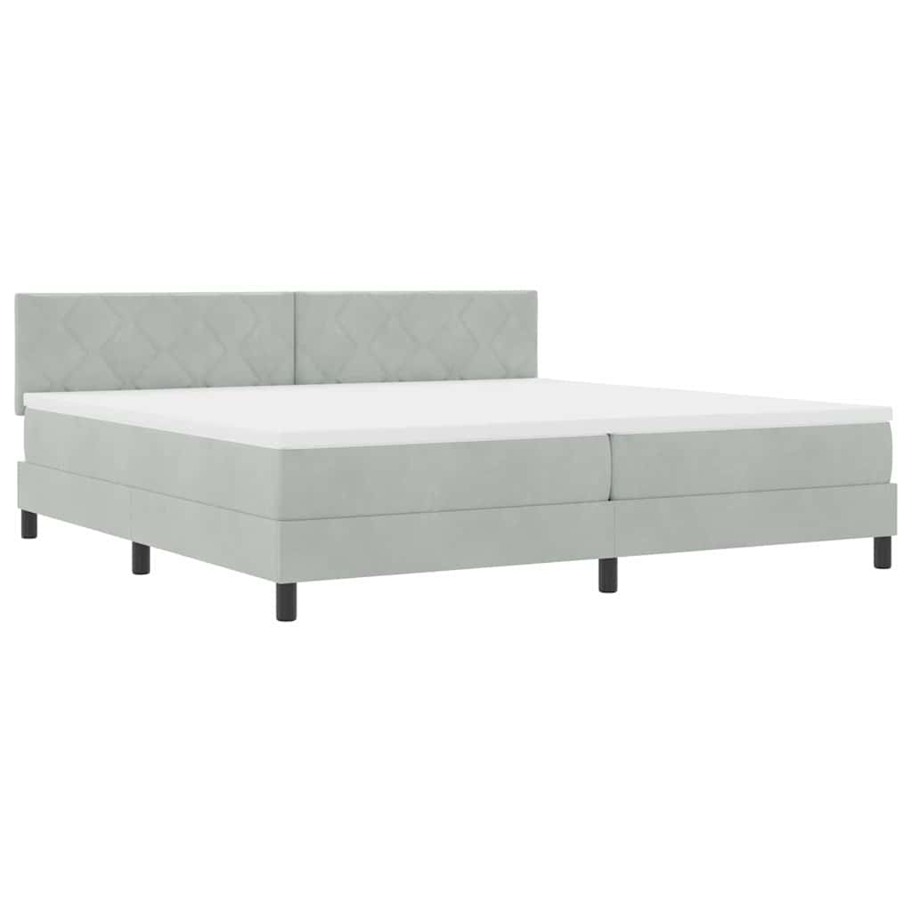 vidaXL Łóżko sprężynowe Z zagłówkiem Jasnoszary 200 x 200 cm Aksamit