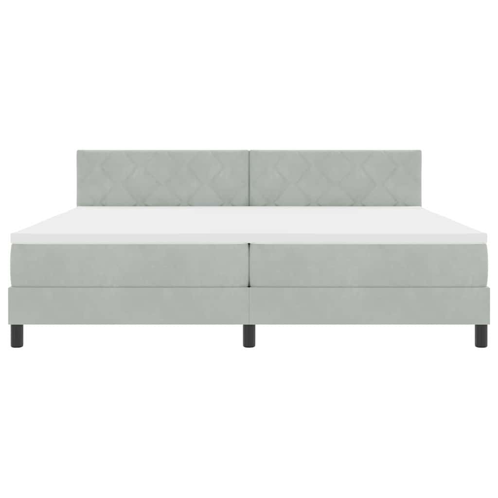 vidaXL Łóżko sprężynowe Z zagłówkiem Jasnoszary 200 x 200 cm Aksamit