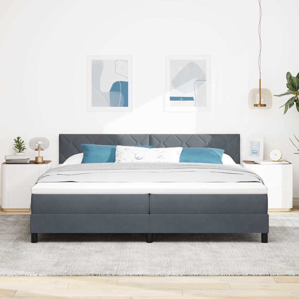 vidaXL Łóżko sprężynowe Z zagłówkiem Ciemnoszary 200 x 200 cm Aksamit