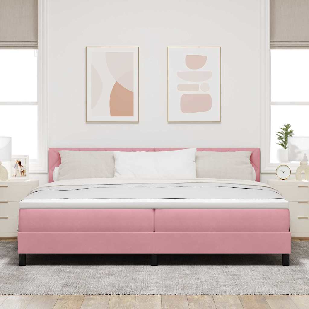 vidaXL Łóżko sprężynowe Z zagłówkiem Różowy 200 x 200 cm Aksamit