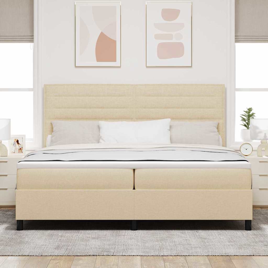 vidaXL Łóżko sprężynowe z materacem Kremowy 200 x 200 cm tkanina