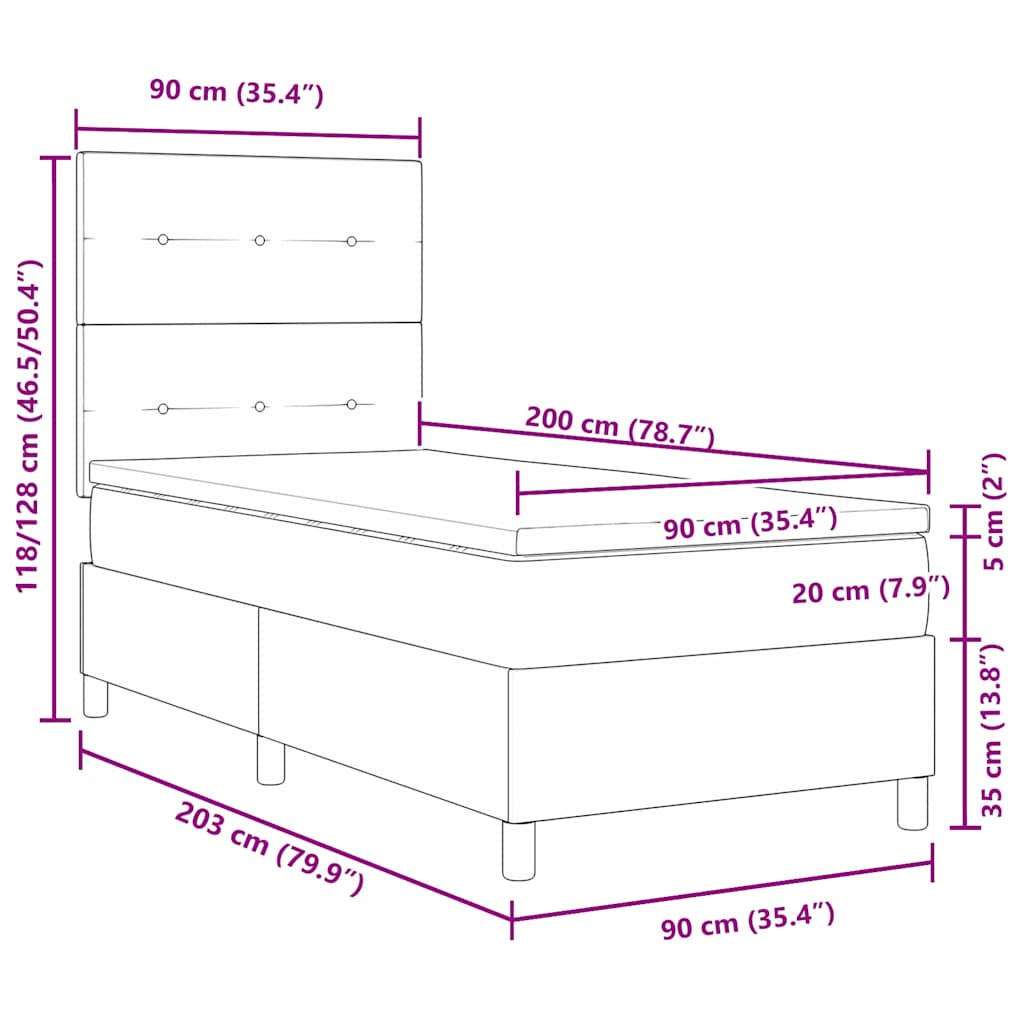 vidaXL Łóżko sprężynowe z materacem Ciemnoszary 90 x 200 cm tkanina