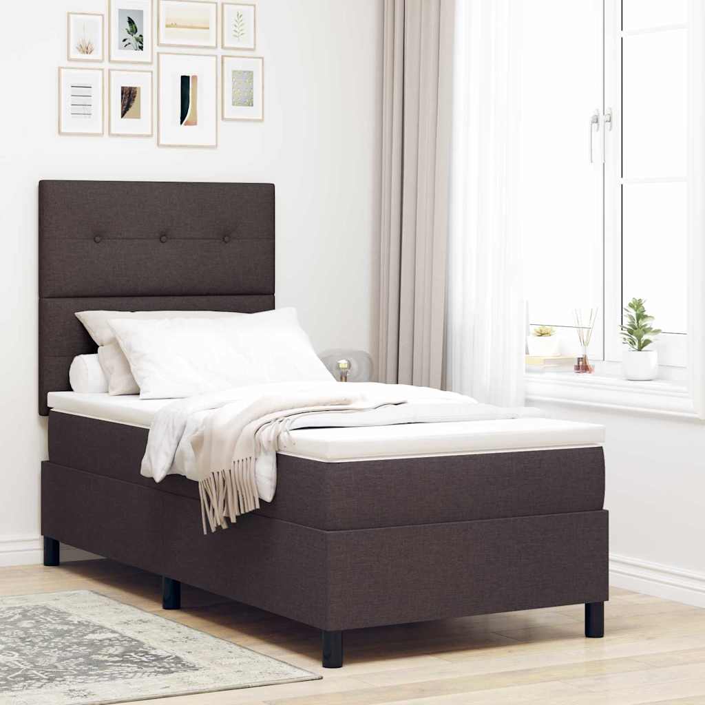 vidaXL Łóżko sprężynowe Z zagłówkiem Ciemny brąz 100 x 200 cm tkanina