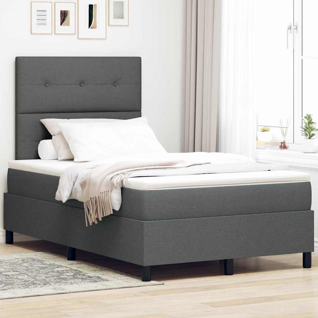 vidaXL Łóżko sprężynowe Z zagłówkiem Ciemnoszary 120 x 200 cm tkanina