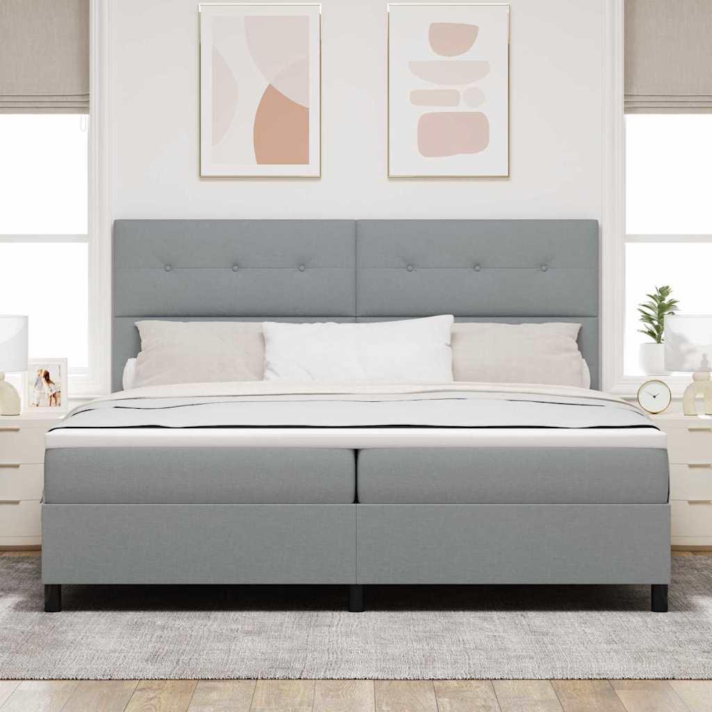 vidaXL Łóżko sprężynowe Z zagłówkiem Jasnoszary 200 x 200 cm tkanina