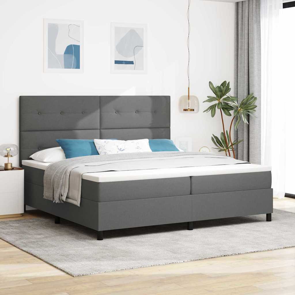 vidaXL Łóżko sprężynowe Z zagłówkiem Ciemnoszary 200 x 200 cm tkanina
